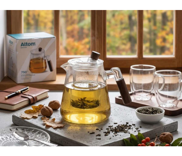 Altom Dzbanek szklany z zaparzaczem 750 ml drewniana rączka - 1611188 - zdjęcie 5